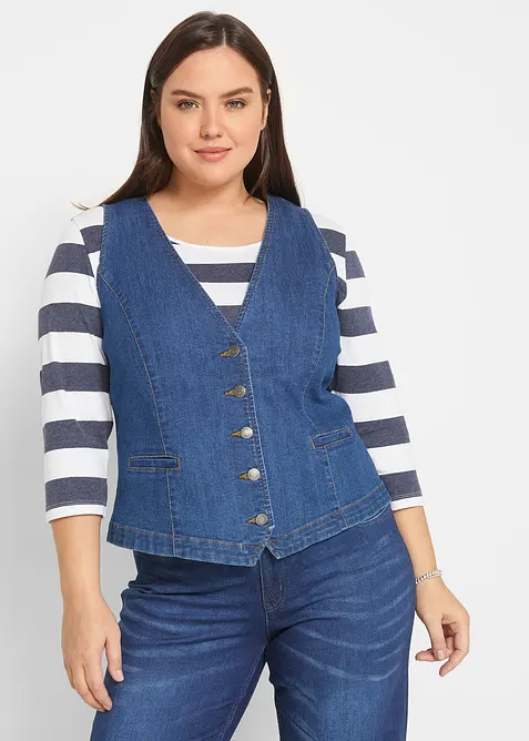 Stretch-Jeansweste in blau von vorne (im Anschnitt) - bonprix