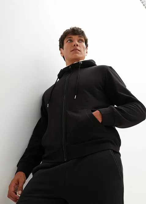 Thermo-Sweatjacke mit flauschigem Teddyfleece in schwarz von vorne (im Anschnitt) - bonprix