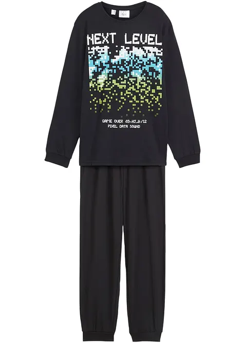 Pyjama aus reiner Baumwolle (2-tlg. Set) in schwarz von vorne - bonprix