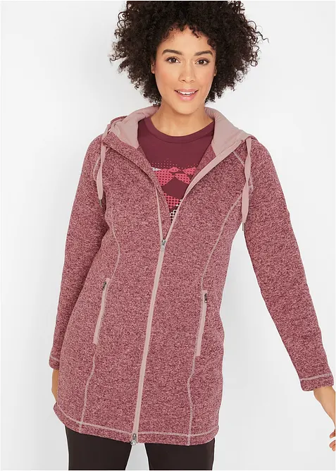 Long-Fleecejacke mit Kapuze in rot von vorne (im Anschnitt) - bonprix