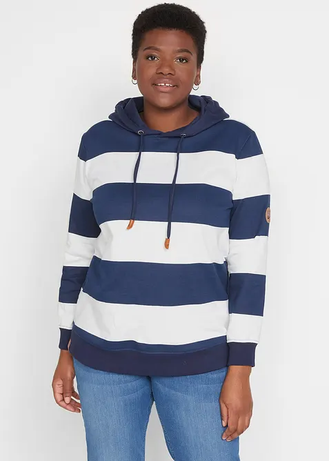 Kapuzensweatshirt aus Bio-Baumwolle in blau von vorne (im Anschnitt) - bonprix