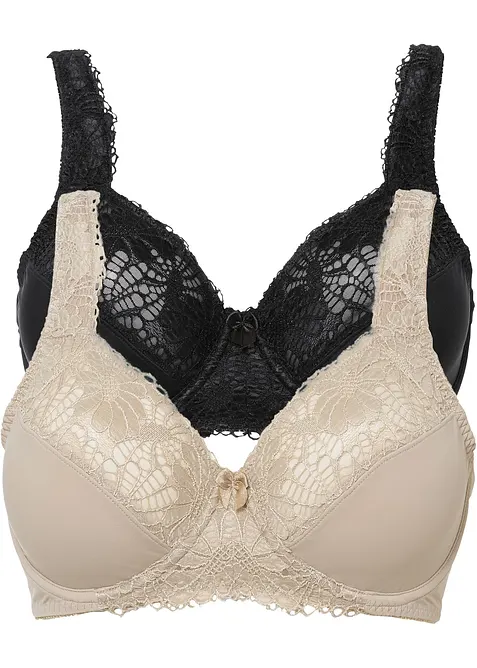 Minimizer-BH mit gepolsterten Trägern (2er Pack) in beige von vorne - bonprix