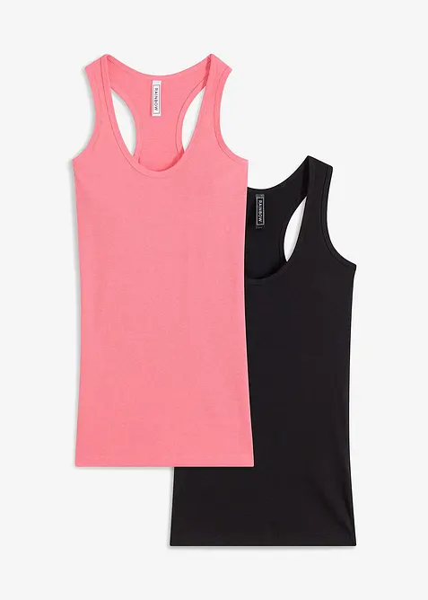 2er-Pack Ripp-Tanktop in pink von vorne - bonprix