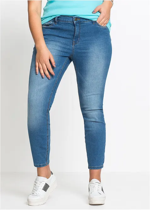 Skinny-Jeans, Mid Waist, cropped in blau von vorne - bonprix