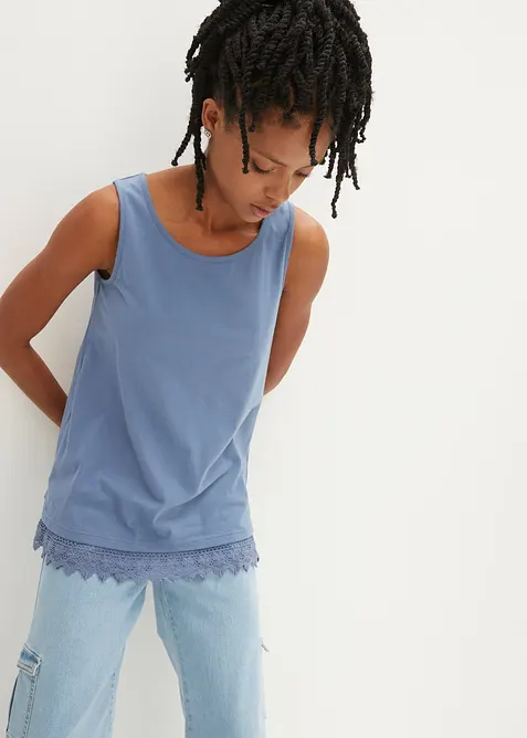 Top mit Spitze (2er-Pack) in blau von vorne (im Anschnitt) - bonprix