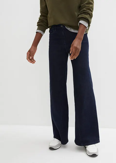 Wide-Leg-Jeans High Waist, Bequembund in blau von vorne - bonprix