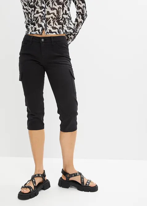 Capri-Hose aus elastischem Baumwoll-Mix in schwarz von vorne - bonprix