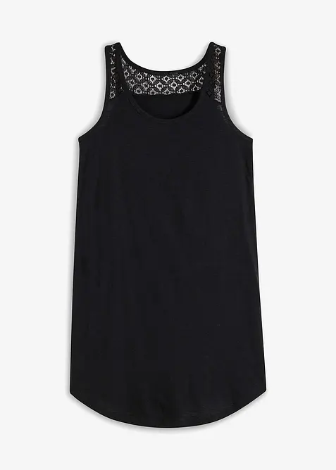 Shirtkleid aus Baumwolle mit Spitze in schwarz von vorne - bonprix