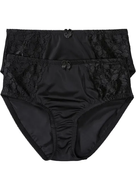 Maxislip mit zarter Spitze (2er Pack) in schwarz von vorne - bonprix