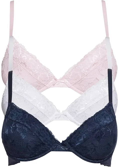Push-up-BH mit feiner Spitze (3er Pack) in blau von vorne - bonprix