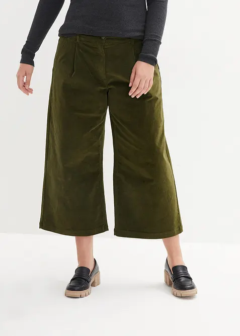 Weite Cord-Culotte aus Baumwoll-Mix in grün von vorne - bonprix