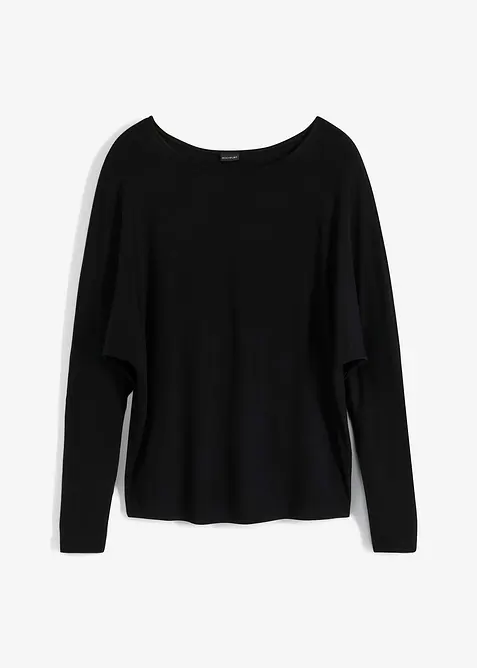 Langarmshirt aus softem Viskose-Mix in schwarz von vorne - bonprix