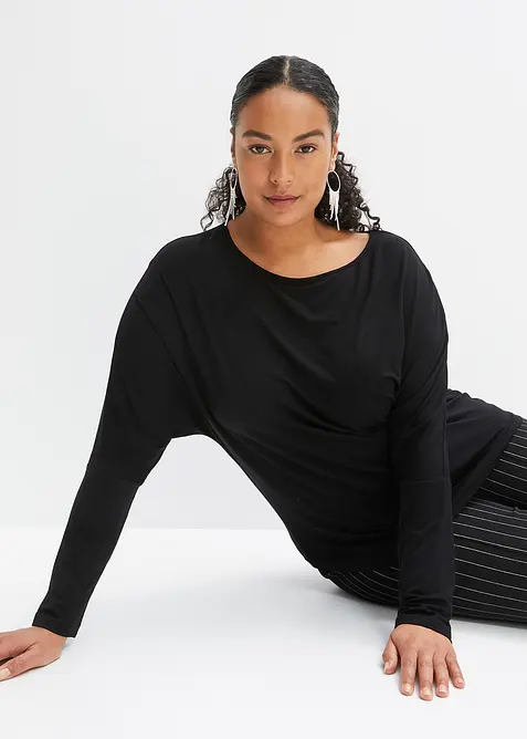 Langarmshirt aus softem Viskose-Mix in schwarz von vorne (im Anschnitt) - bonprix
