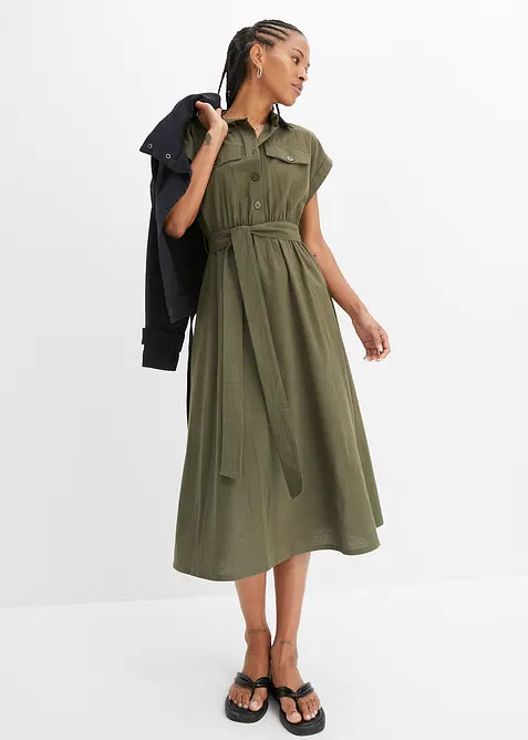 Midikleid aus reiner Baumwolle in grün von vorne (Totalaufnahme) - bonprix