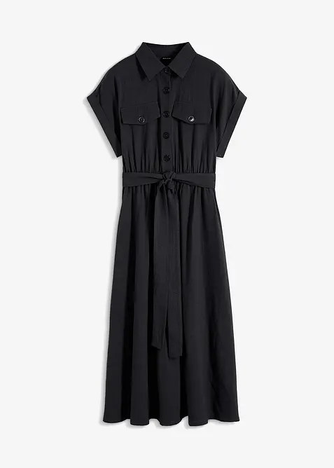 Midikleid aus reiner Baumwolle in schwarz von vorne - bonprix