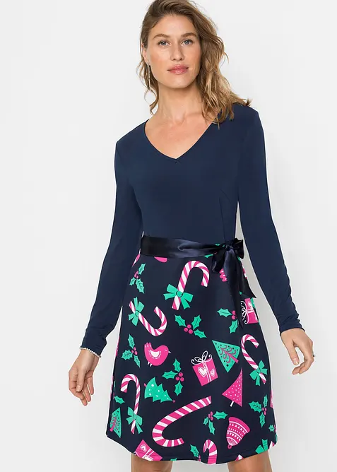 Minikleid in A-Linie in blau von vorne (Totalaufnahme) - bonprix