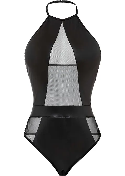Stringbody ouvert mit Wetlook in schwarz von vorne - bonprix