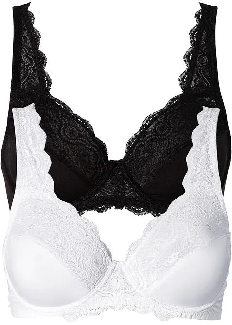 Bügel-BH mit zarter Spitze (2er Pack) in schwarz von vorne - bonprix