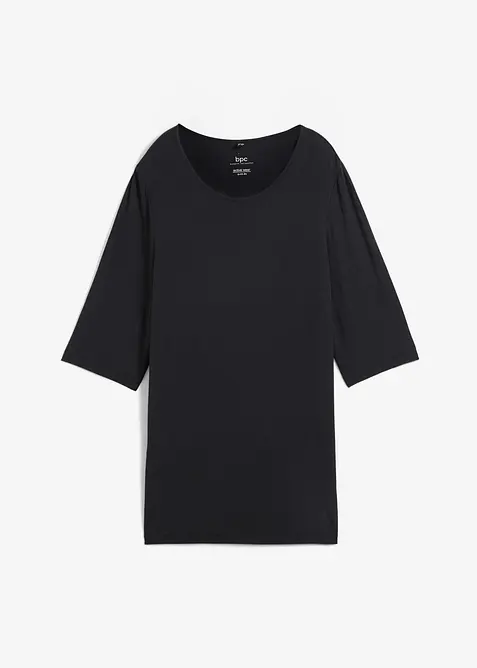 Langes Sport-Shirt mit Schlitz, schnelltrocknend in schwarz von vorne - bonprix