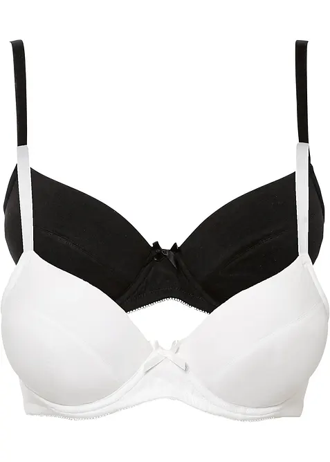 Push-up-BH mit Bügel mit Bio-Baumwolle (2er Pack) in schwarz von vorne - bonprix