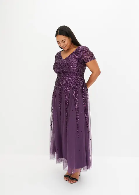 Kleid mit Pailletten in lila von vorne (Totalaufnahme) - bonprix