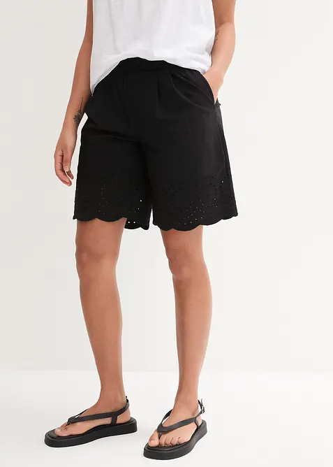 Schlupf-Shorts aus reiner Baumwolle in schwarz von vorne - bonprix