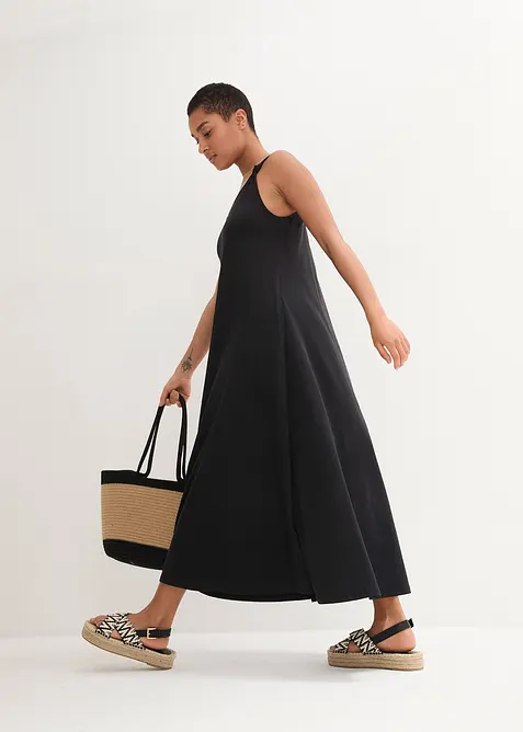 Jerseykleid aus reiner Baumwolle in schwarz im Look von vorne (Totalaufnahme) - bonprix
