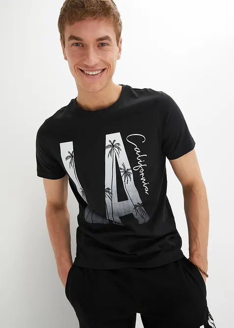 T-Shirt aus reiner Bio-Baumwolle, Slim Fit in schwarz von vorne (im Anschnitt) - bonprix