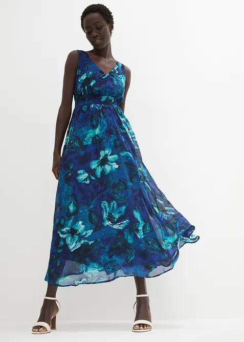 Chiffon Maxikleid in blau von vorne (Totalaufnahme) - bonprix