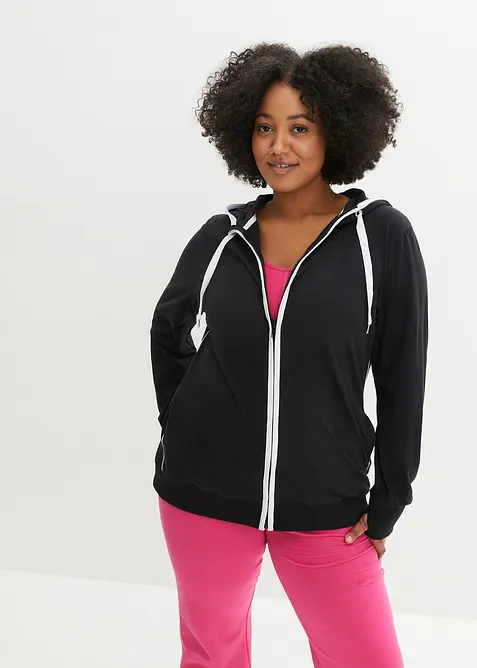 Stretch-Sweatjacke mit Baumwolle in schwarz von vorne (im Anschnitt) - bonprix
