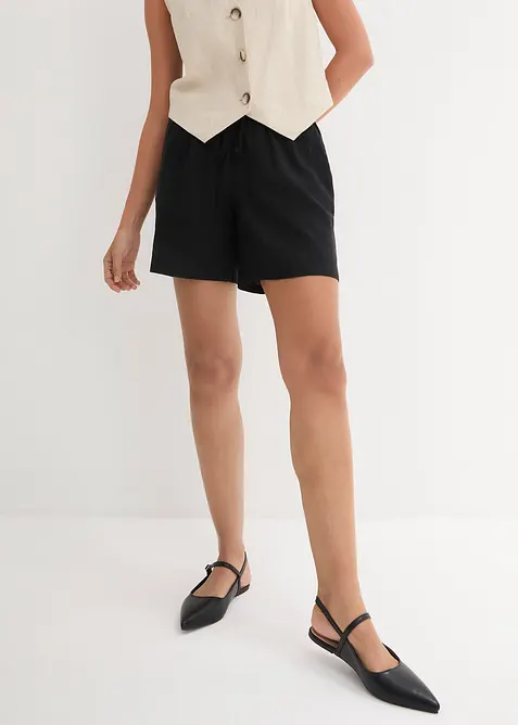 Leinen-Paperbag-Shorts in schwarz von vorne - bonprix