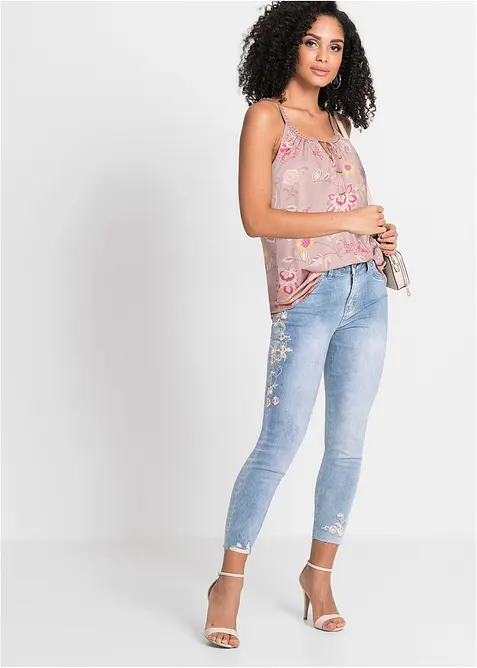 Spaghettiträger-Top aus fließendem Viskose-Mix in rosa im Look von vorne (Totalaufnahme) - bonprix