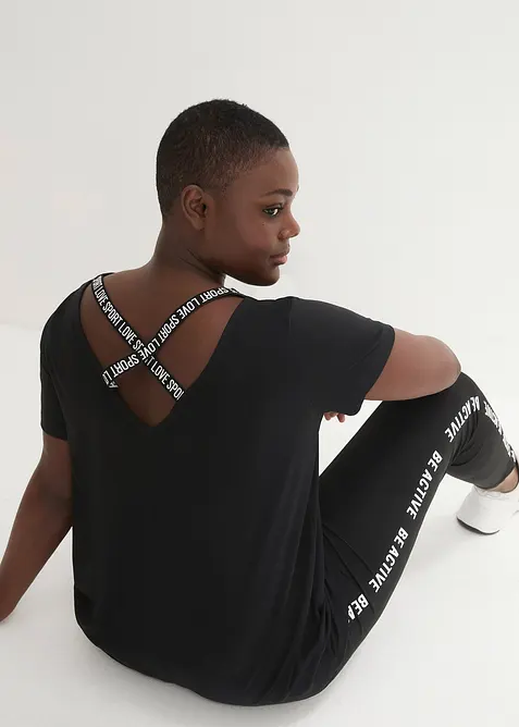 Langes Sport-Shirt mit Rückenausschnitt in schwarz von vorne (im Anschnitt) - bonprix