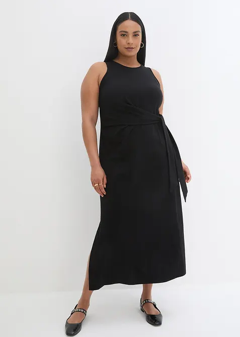 Maxikleid aus reiner Baumwolle in schwarz von vorne (Totalaufnahme) - bonprix
