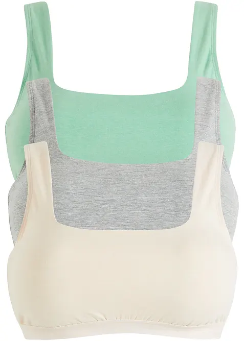 Bustier mit Bio-Baumwolle (3er Pack) in grün von vorne - bonprix