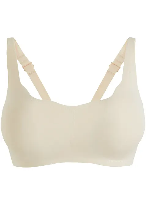 Wattierter Feel Comfort Lasercut T-Shirt-BH ohne Bügel in beige von vorne - bonprix