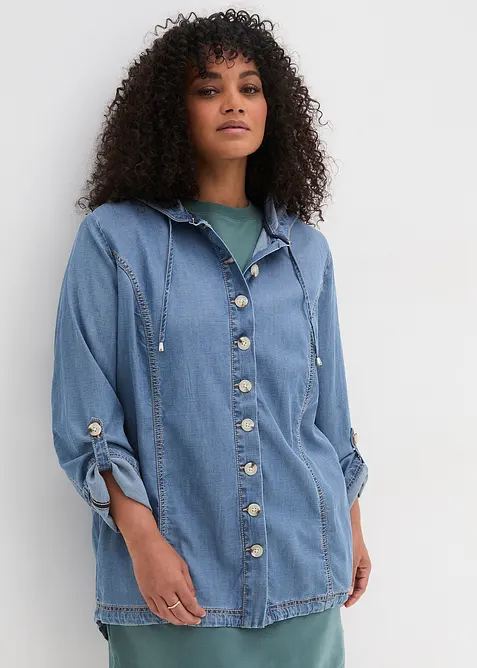 Hemd-Jacke mit kühlendem Leinen in blau von vorne (im Anschnitt) - bonprix