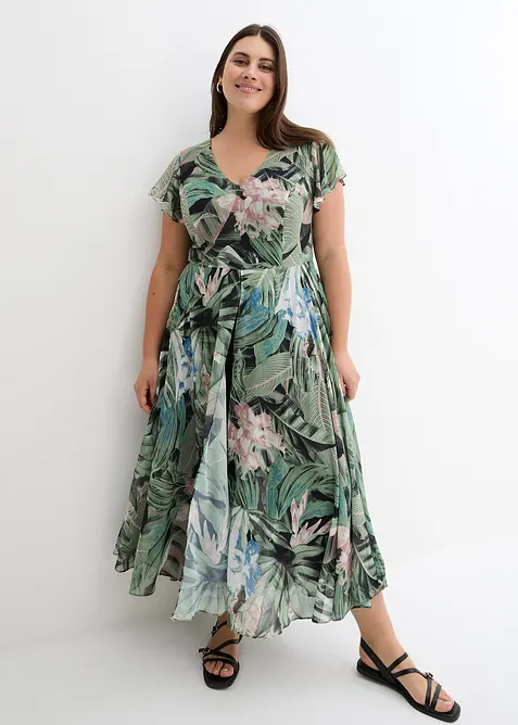 Jumpsuit mit Chiffon-Überwurf in grün von vorne (Totalaufnahme) - bonprix