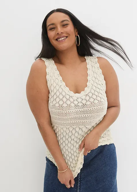 Stricktop aus Baumwolle in beige von vorne (im Anschnitt) - bonprix