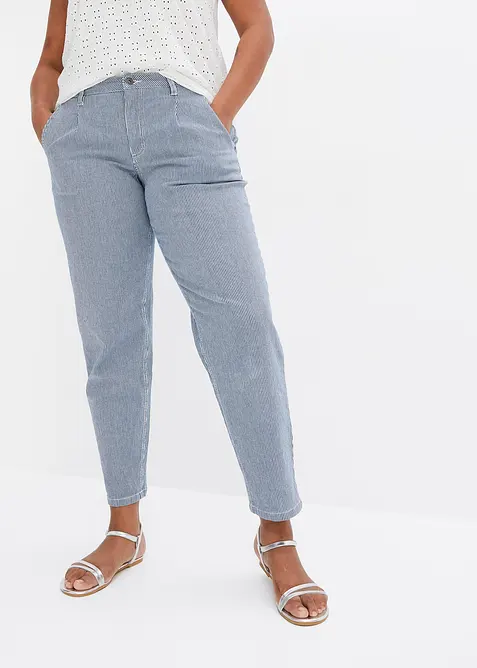 Barrel-Jeans, Mid Waist, gestreift in blau von vorne - bonprix