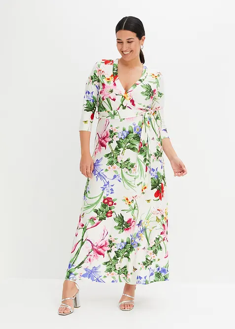 Maxikleid mit 3/4-Ärmeln in weiß von vorne (Totalaufnahme) - bonprix