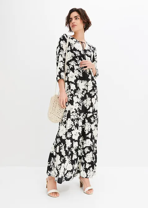 Maxikleid aus fließender Viskose in schwarz im Look von vorne (Totalaufnahme) - bonprix