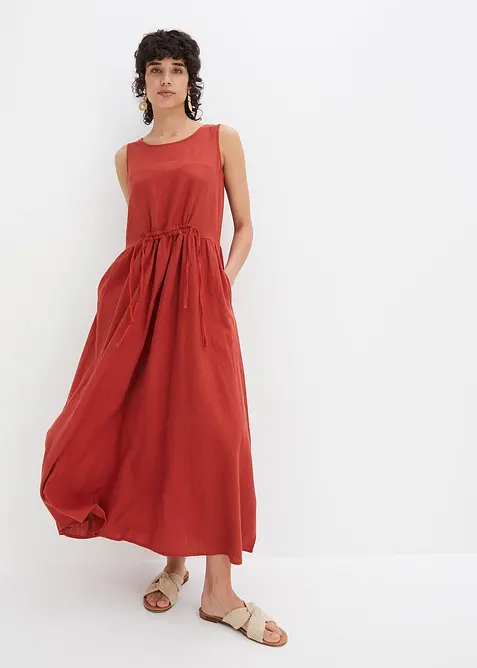 Maxikleid aus luftigem Leinen-Mix in rot im Look von vorne (Totalaufnahme) - bonprix