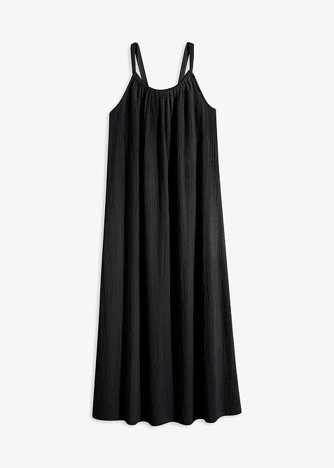 Trägerkleid aus leichtem Crêpe in schwarz von vorne - bonprix