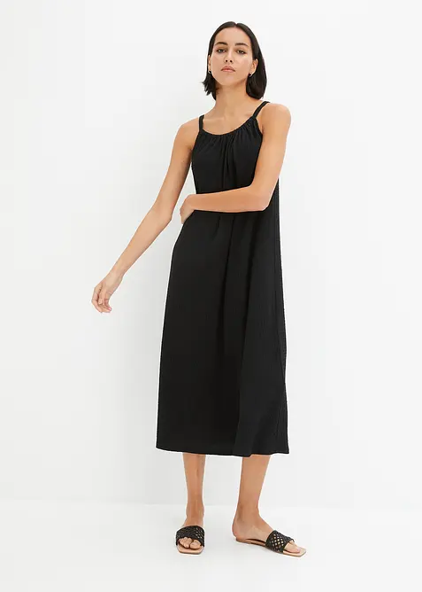 Trägerkleid aus leichtem Crêpe in schwarz im Look von vorne (Totalaufnahme) - bonprix