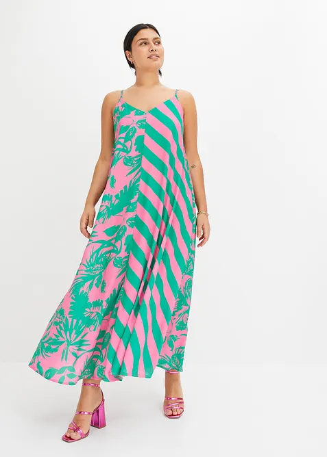 Maxikleid mit V-Ausschnitt in pink von vorne (Totalaufnahme) - bonprix