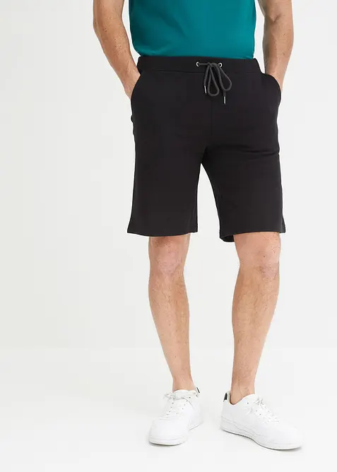 Sweat-Bermuda mit Dehnbund in Regular Fit in schwarz von vorne - bonprix