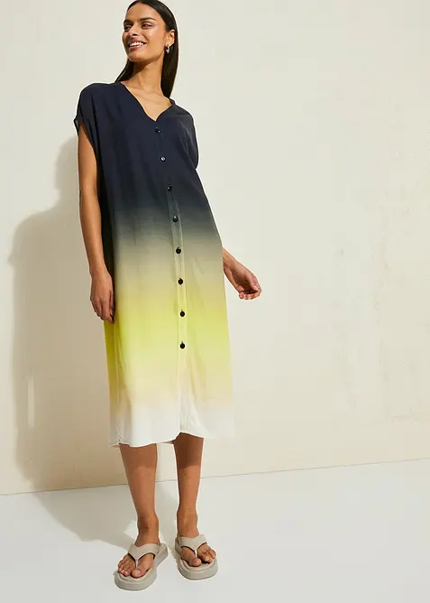 Kaftan-Kleid aus Viskose in schwarz von vorne (Totalaufnahme) - bonprix