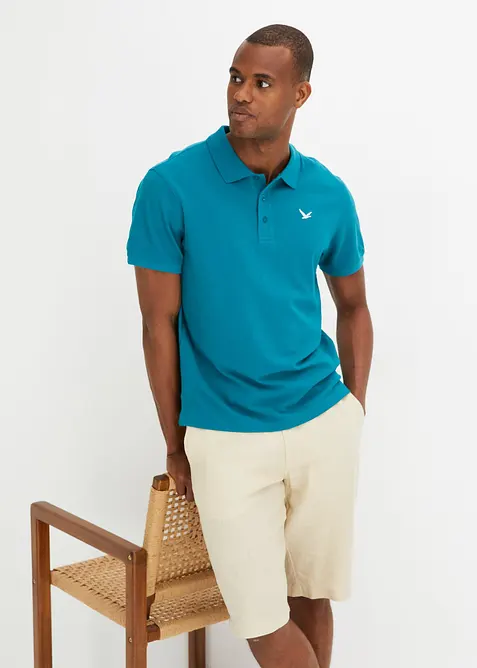 Poloshirt aus reiner Bio-Baumwolle (2er Pack) in petrol von vorne (im Anschnitt) - bonprix