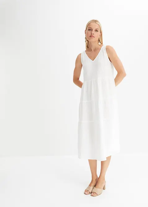 Musselin-Kleid aus reiner Baumwolle in weiß von vorne (Totalaufnahme) - bonprix